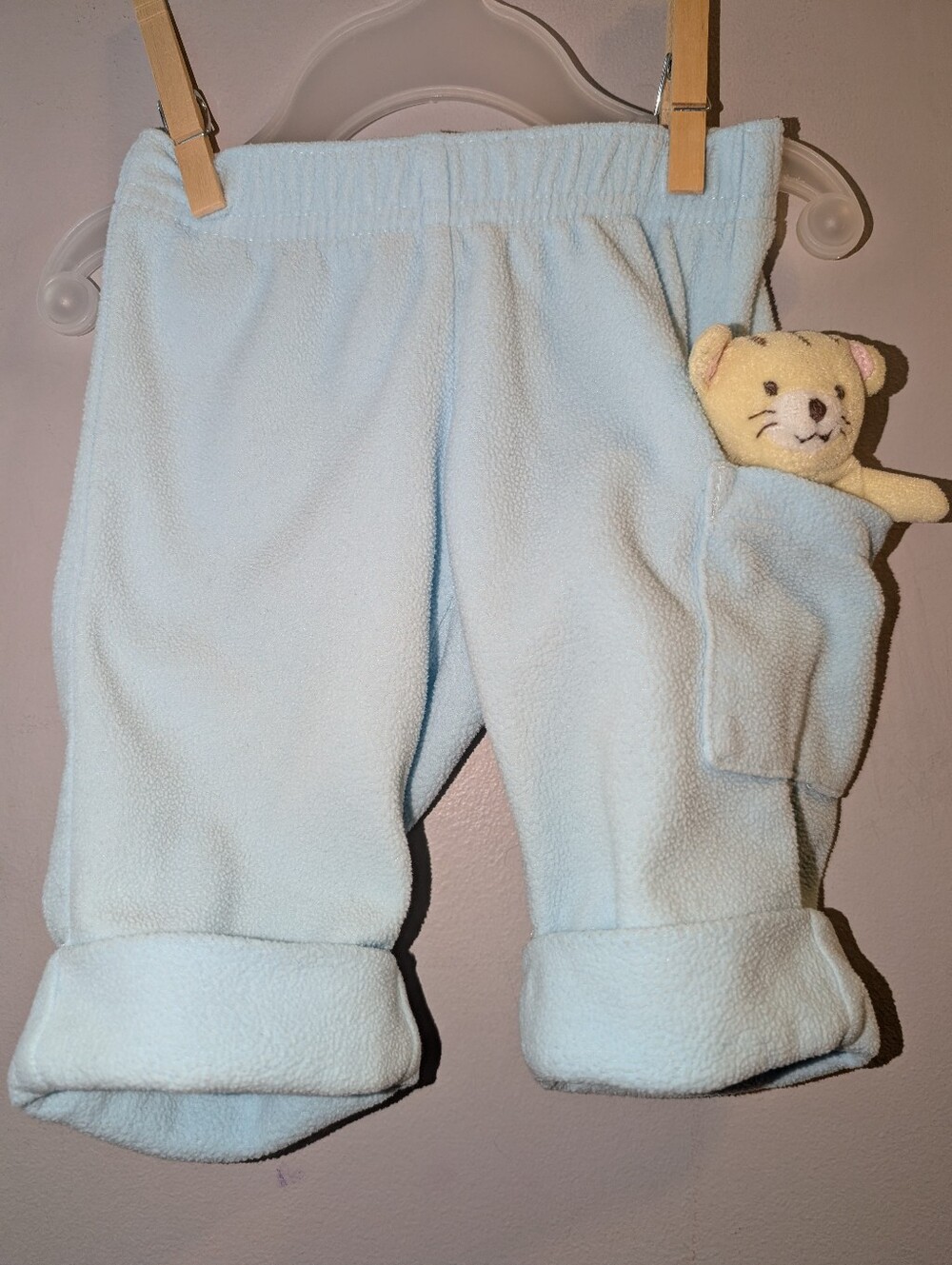 🐯 Gymboree In The Jungle Baby Blue Fleece Pants with Plush Tiger Pocket Toy 0-3